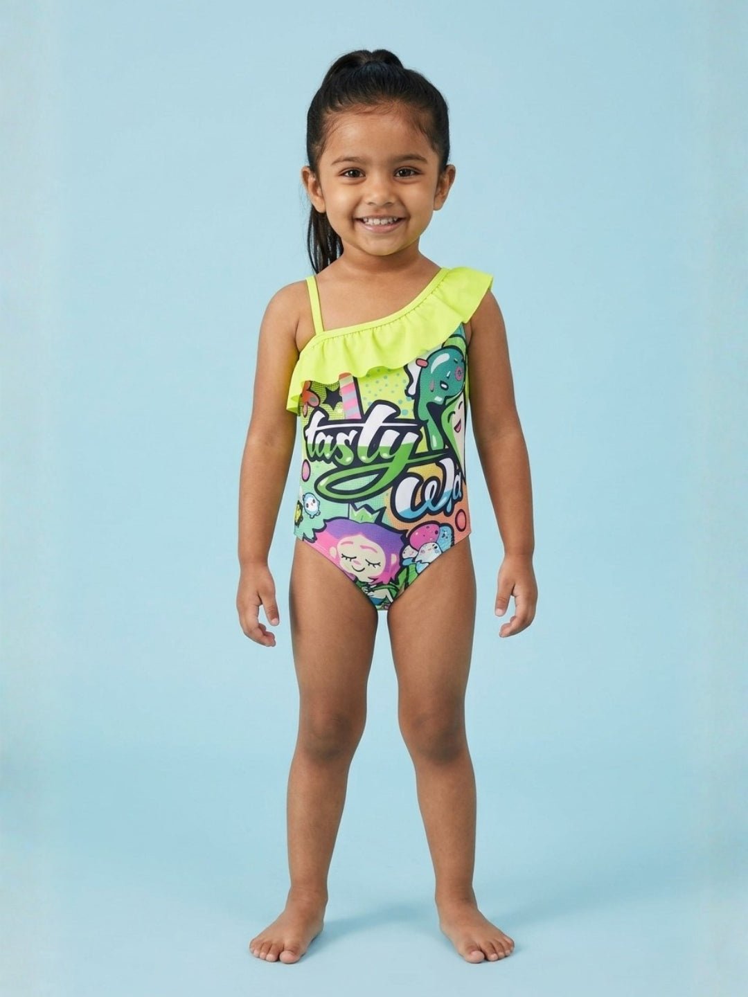 Graffiti Glam Girls Ruffle One Shoulder Swimsuit