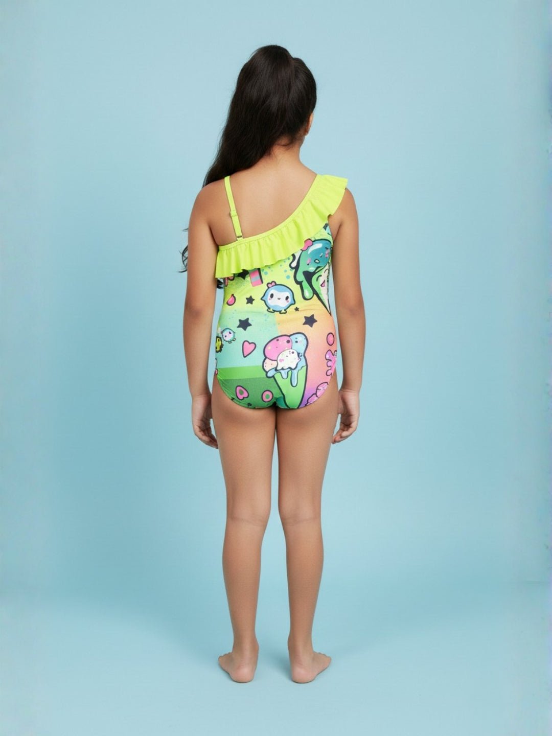 Graffiti Glam Girls Ruffle One Shoulder Swimsuit