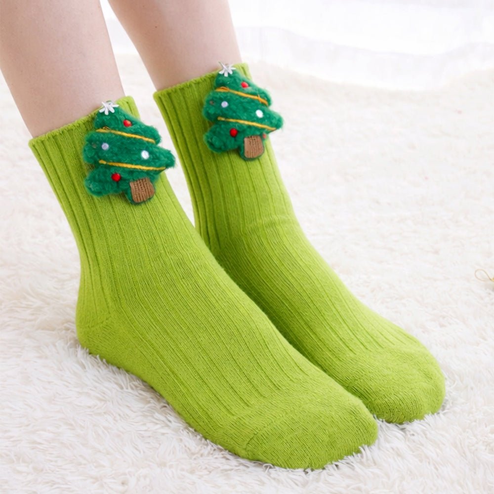 Little Surprise Box Green 3D Deer Stockings Christmas Ankle Socks