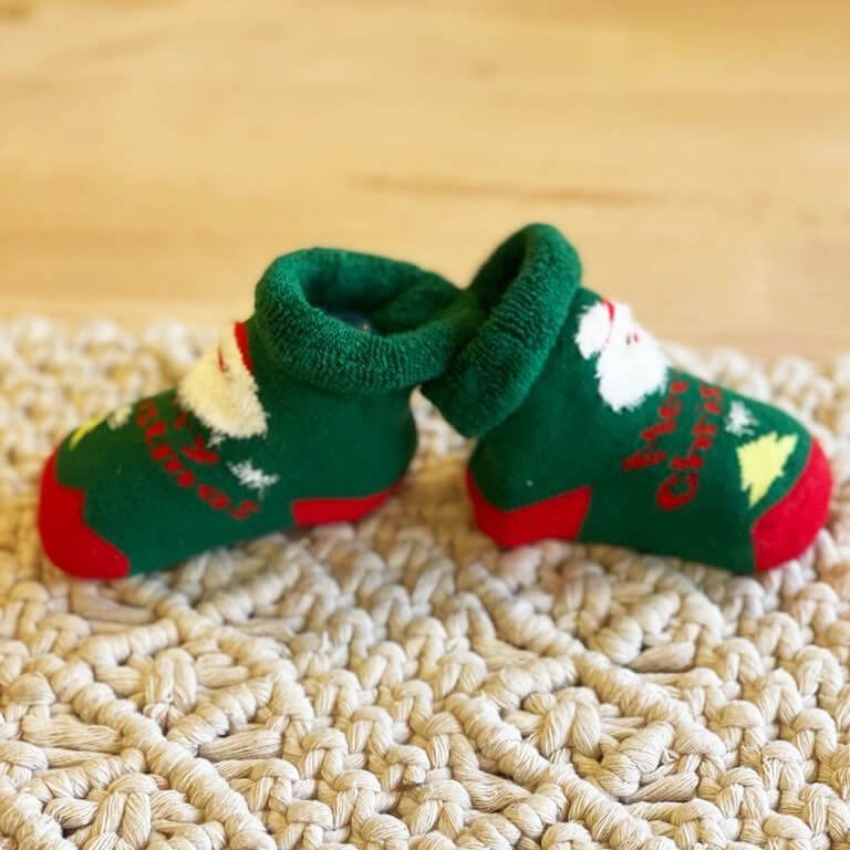 Little Surprise Box Green Santa Christmas Socks For Infants