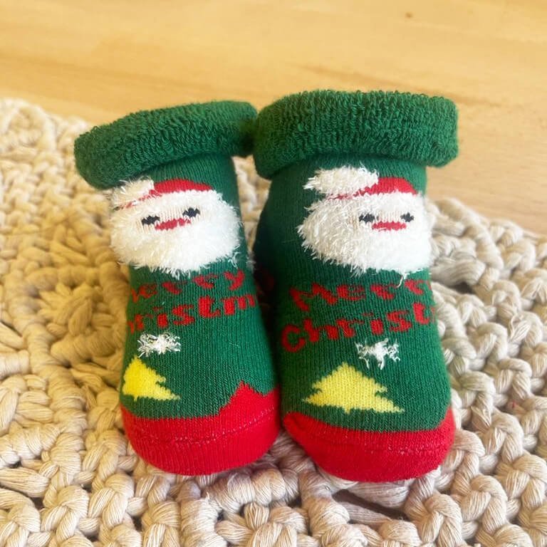 Little Surprise Box Green Santa Christmas Socks For Infants