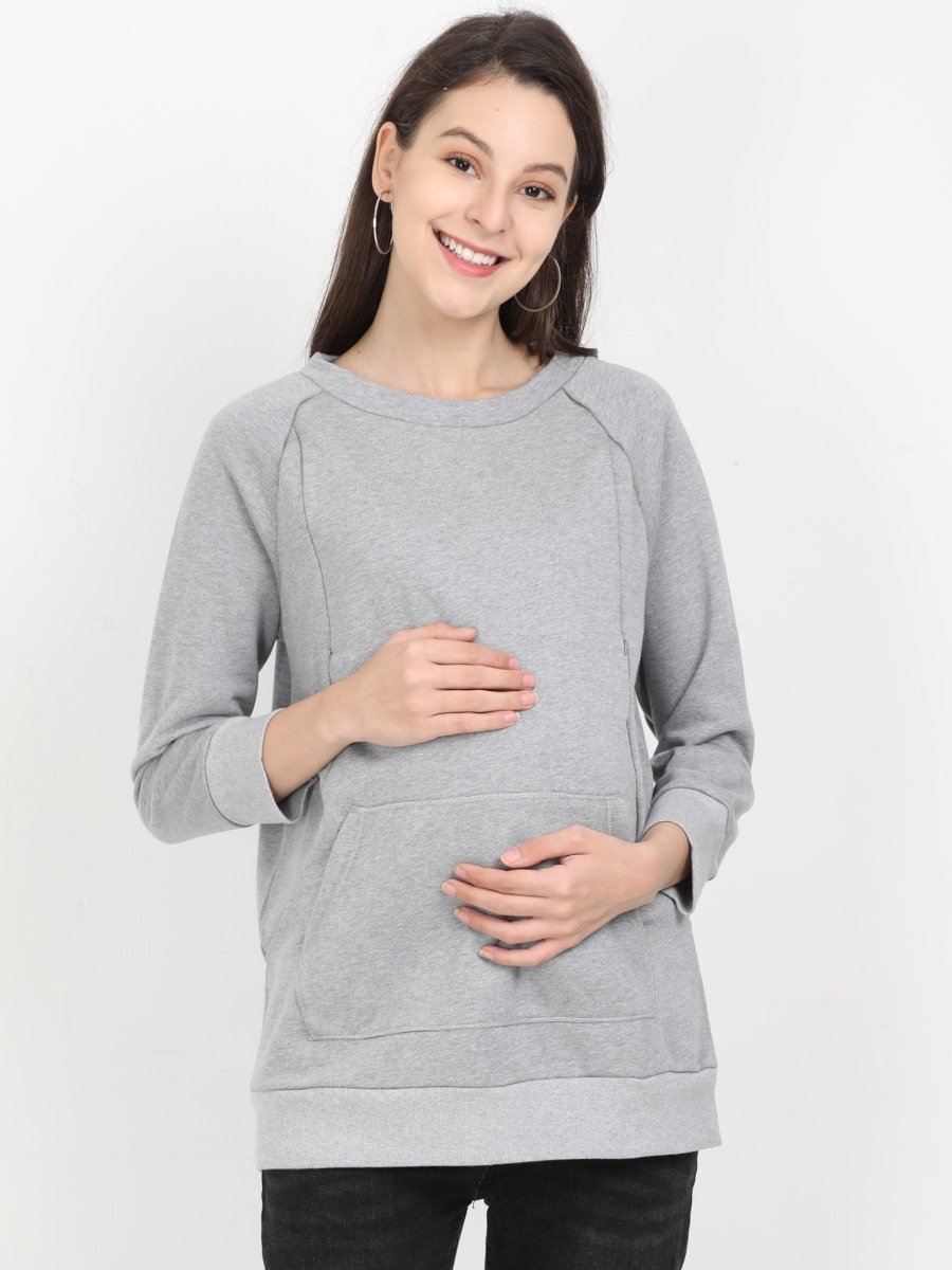  Grey Melange Maternity and Nursing Sweatshirt Grey
