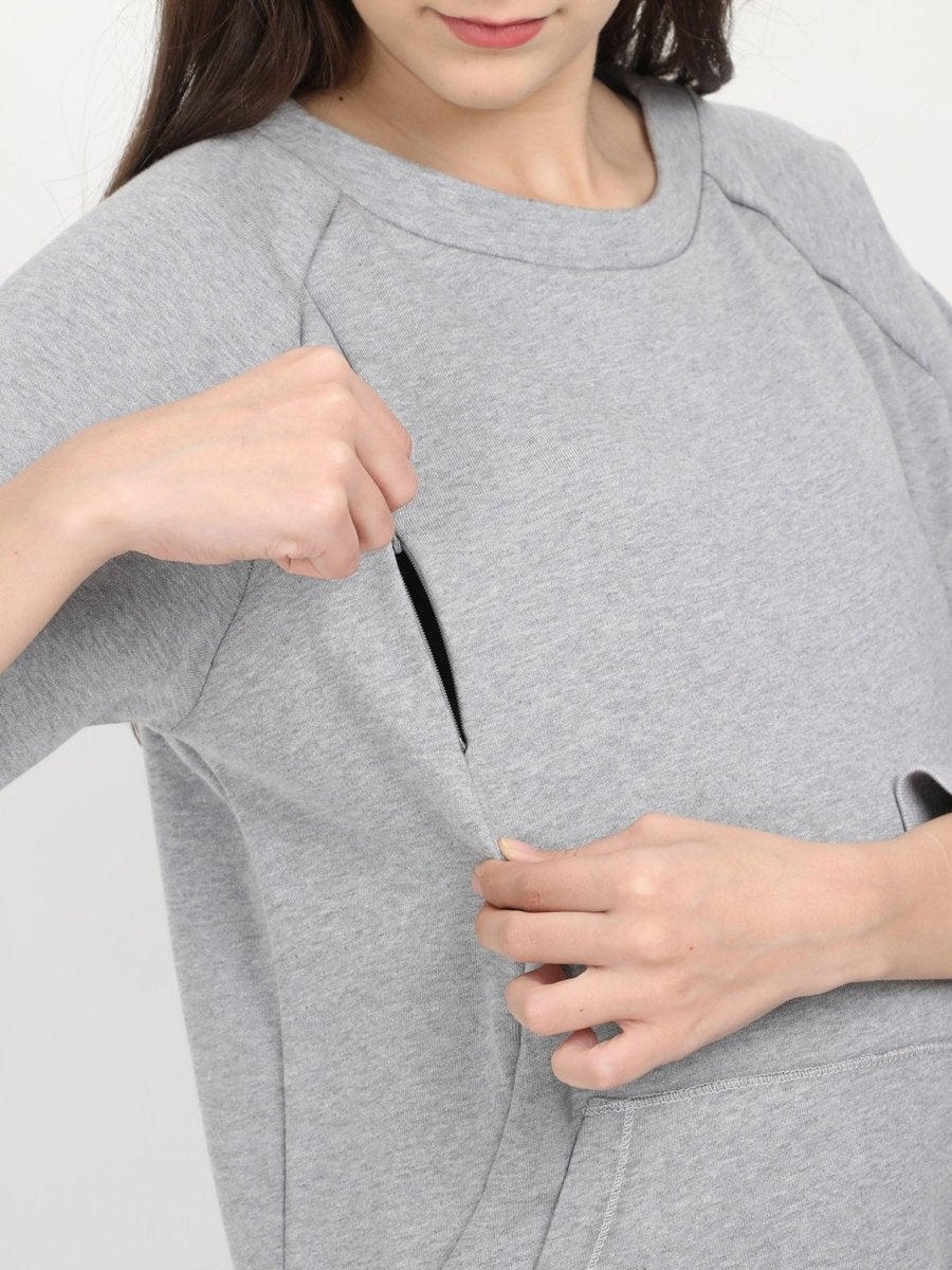  Grey Melange Maternity and Nursing Sweatshirt Grey