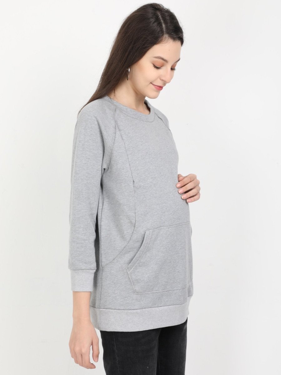  Grey Melange Maternity and Nursing Sweatshirt Grey