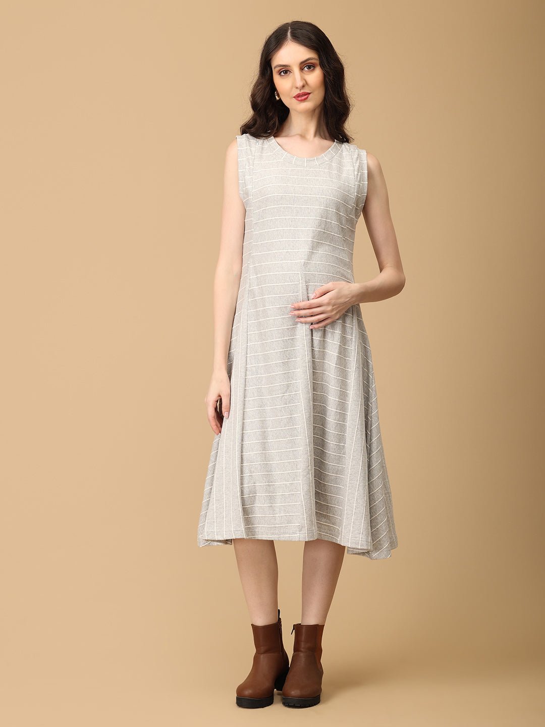  Grey-t Vibes Maternity and Nursing Sleeveless Winter Dress Grey