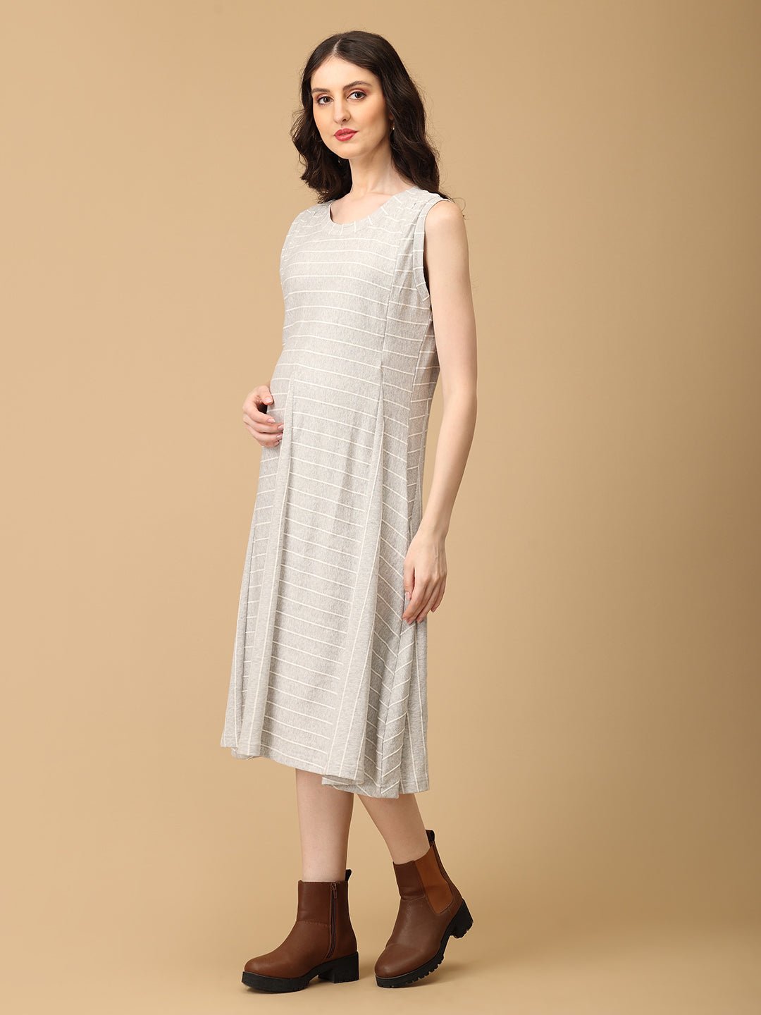  Grey-t Vibes Maternity and Nursing Sleeveless Winter Dress Grey