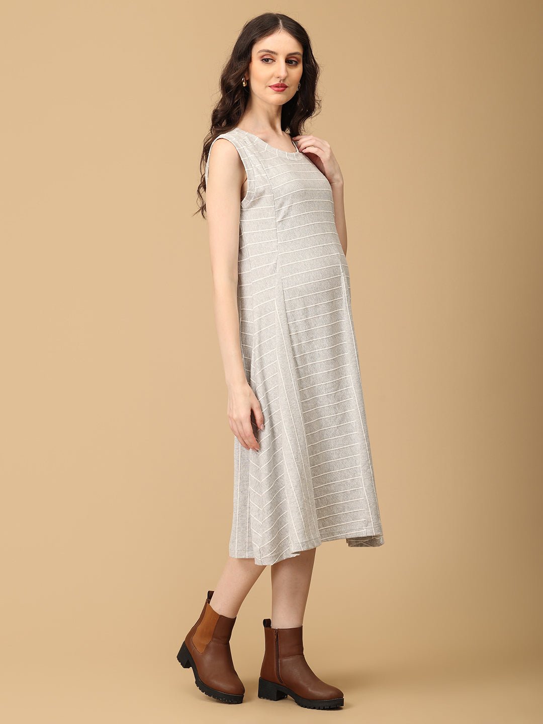  Grey-t Vibes Maternity and Nursing Sleeveless Winter Dress Grey