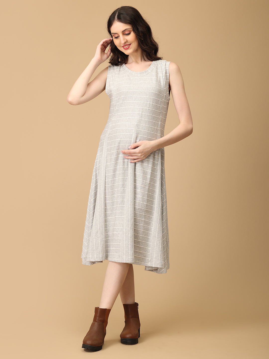  Grey-t Vibes Maternity and Nursing Sleeveless Winter Dress Grey