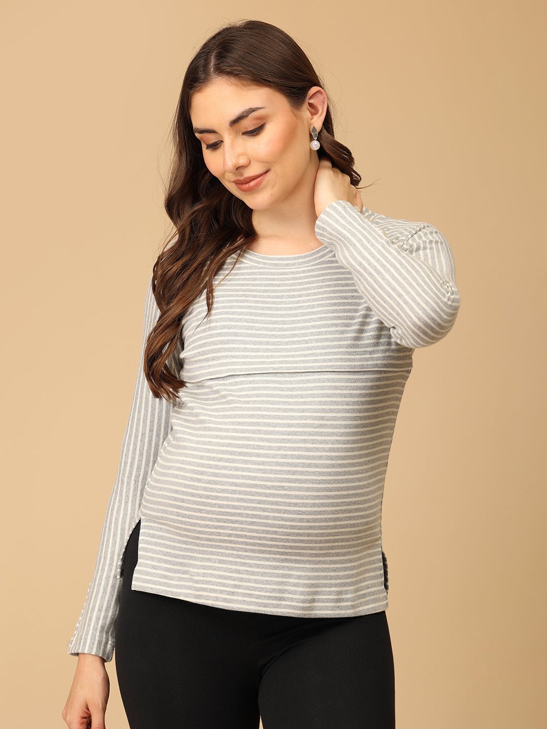 Grey-tful Lines Maternity and Nursing Winter Top Grey