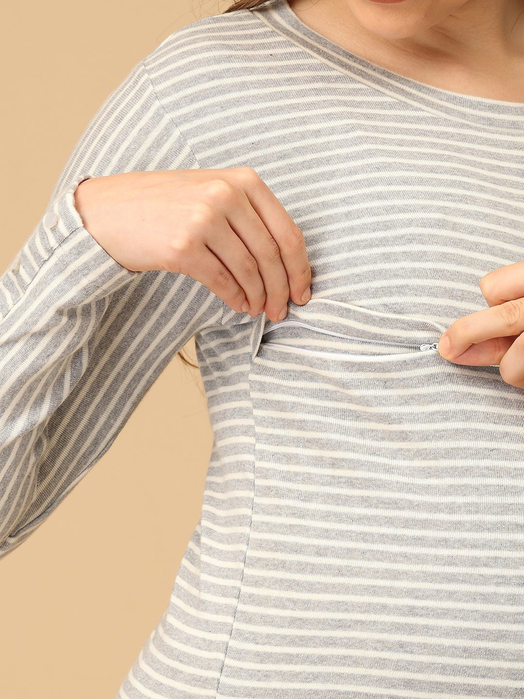  Grey-tful Lines Maternity and Nursing Winter Top Grey