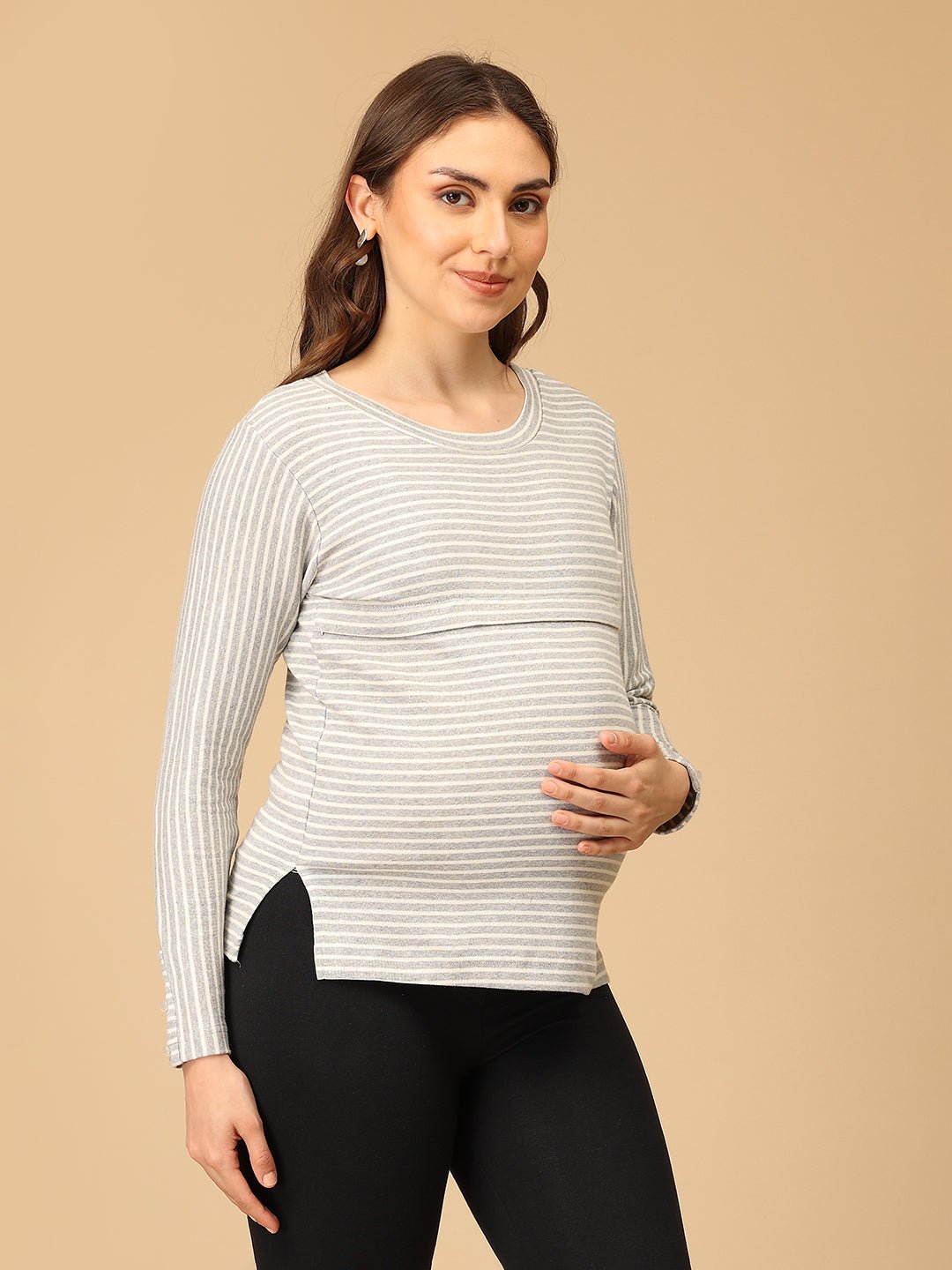  Grey-tful Lines Maternity and Nursing Winter Top Grey