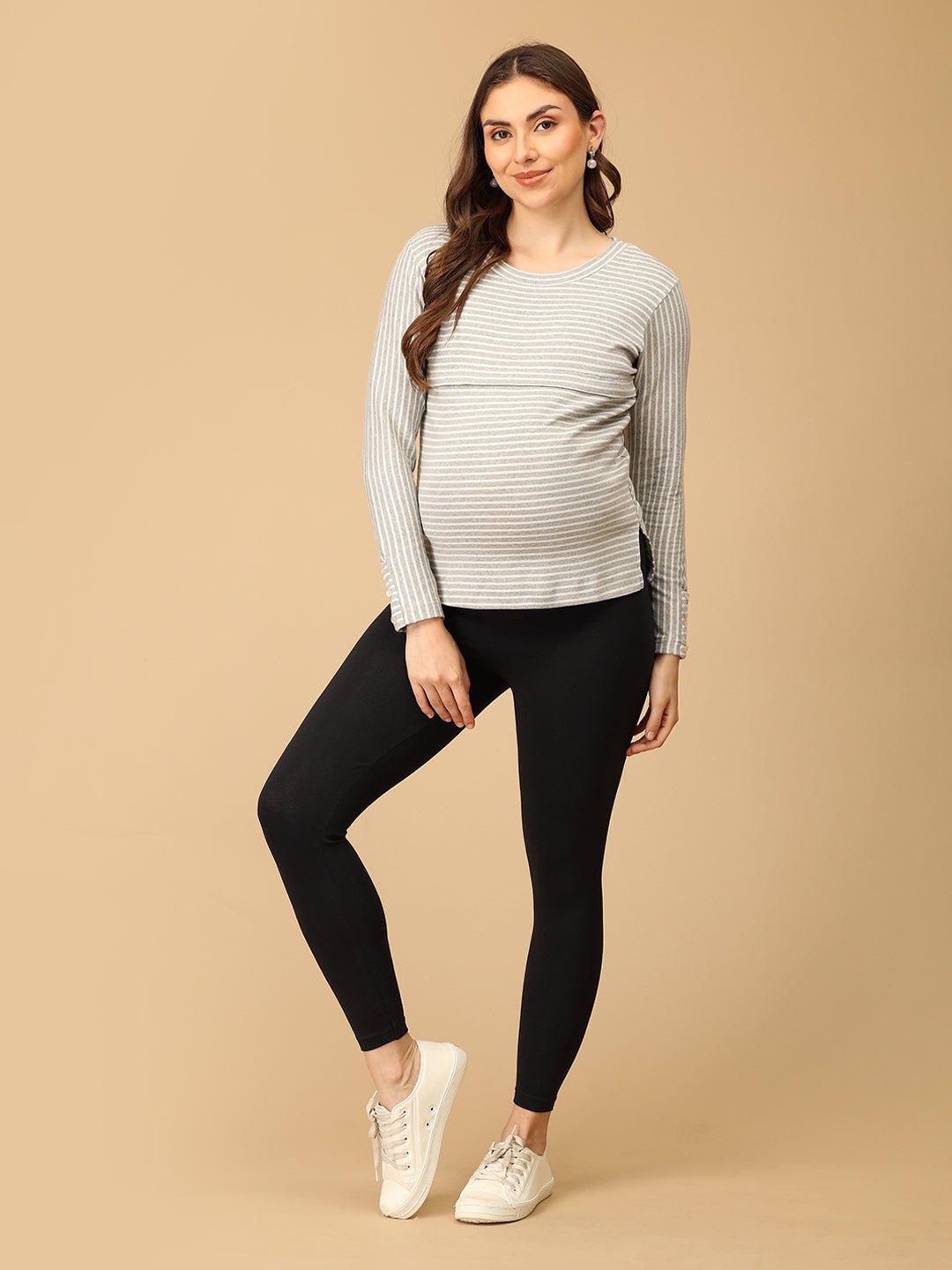  Grey-tful Lines Maternity and Nursing Winter Top Grey