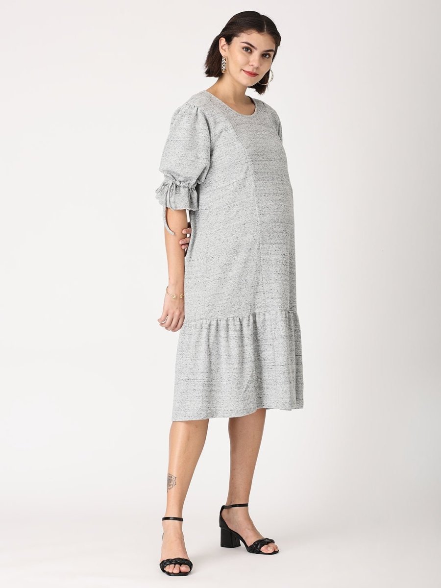  Grey Waffle Maternity and Nursing Dress Grey