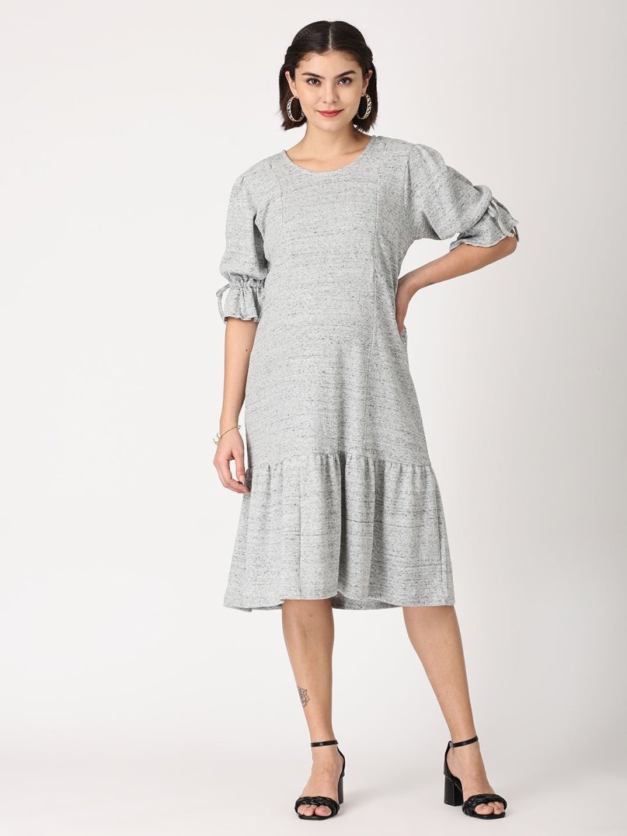  Grey Waffle Maternity and Nursing Dress Grey