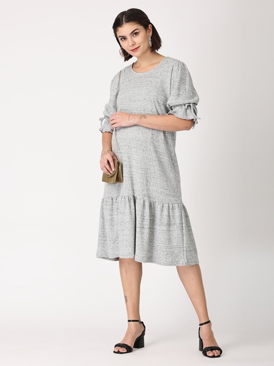  Grey Waffle Maternity and Nursing Dress Grey