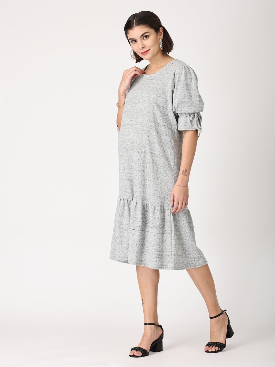  Grey Waffle Maternity and Nursing Dress Grey