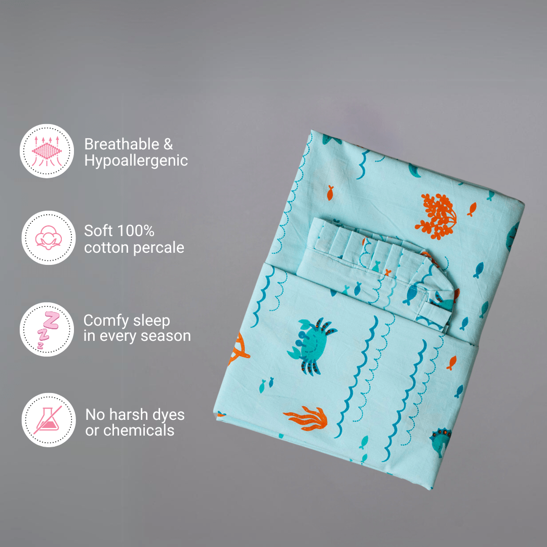 Undersea Oasis 1 PC Kids Cotton Percale Flat Crib Bedsheet With Sea Print