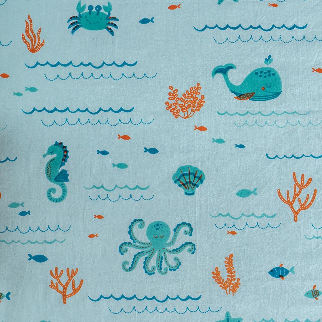 Undersea Oasis 1 PC Kids Cotton Percale Flat Crib Bedsheet With Sea Print
