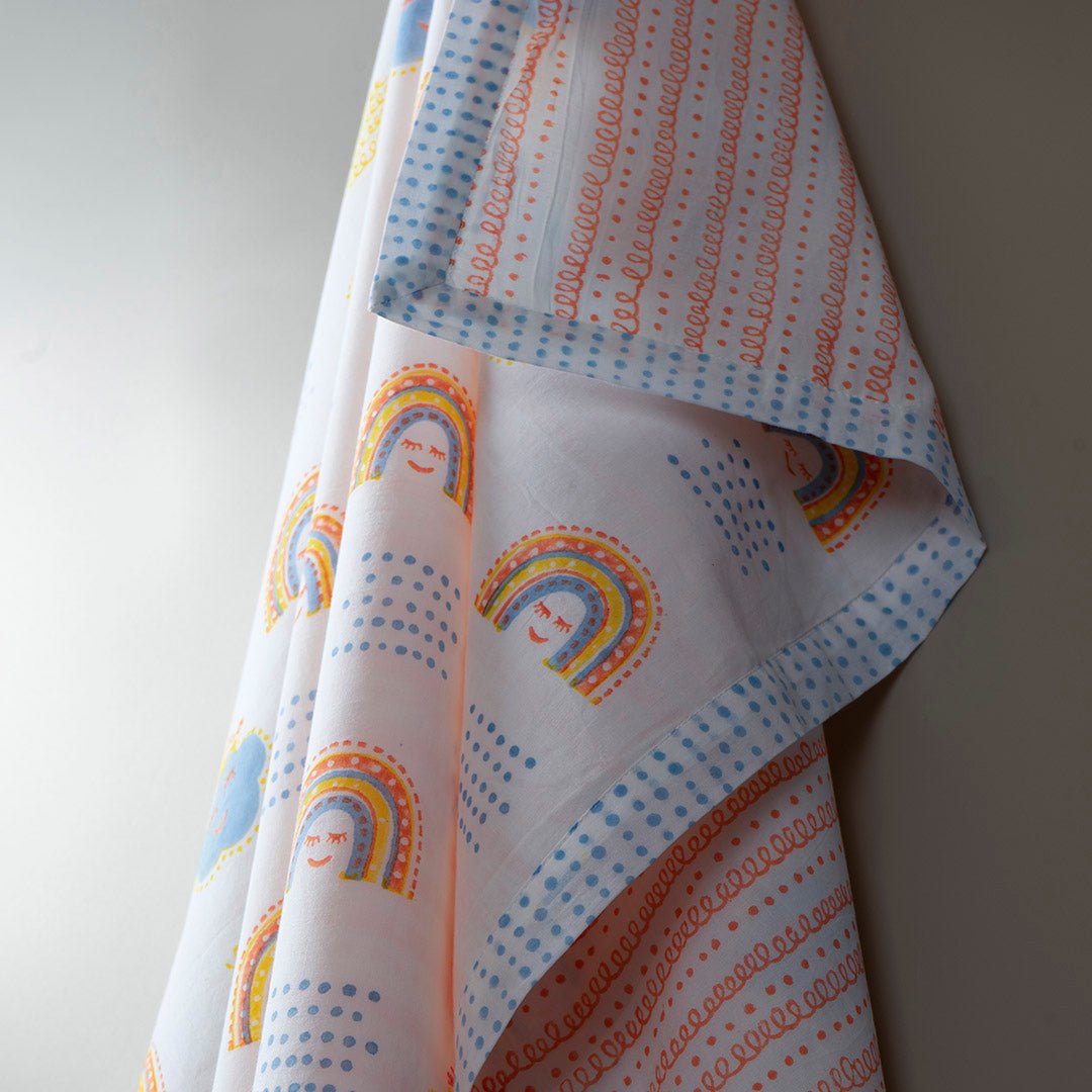 Rainbow Dreams 1 PC Kids Cotton Muslin Dohar With Free Storage Pouch
