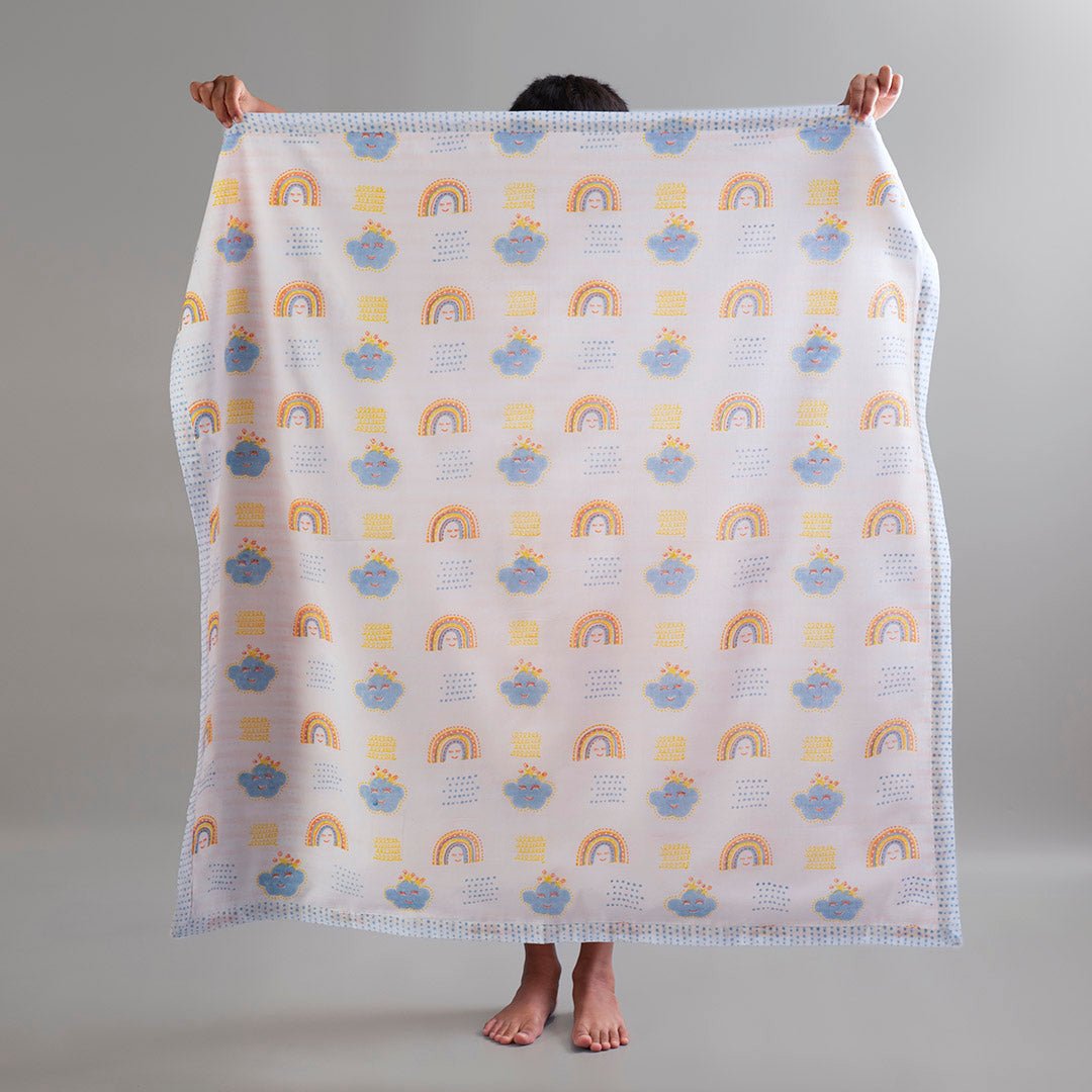 Rainbow Dreams 1 PC Kids Cotton Muslin Dohar With Free Storage Pouch