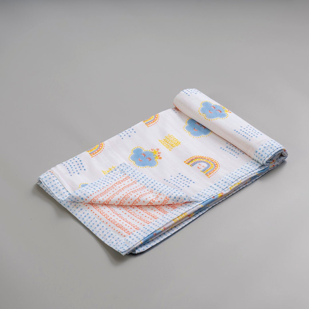 Rainbow Dreams 1 PC Kids Cotton Muslin Dohar With Free Storage Pouch