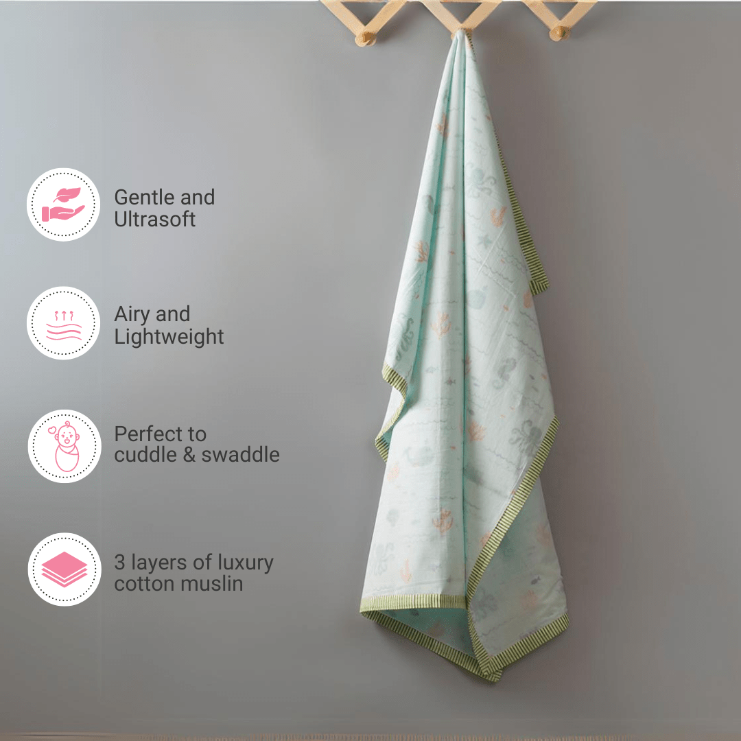 Undersea Oasis 1 PC Cotton Muslin Kids Dohar Blanket Wrap