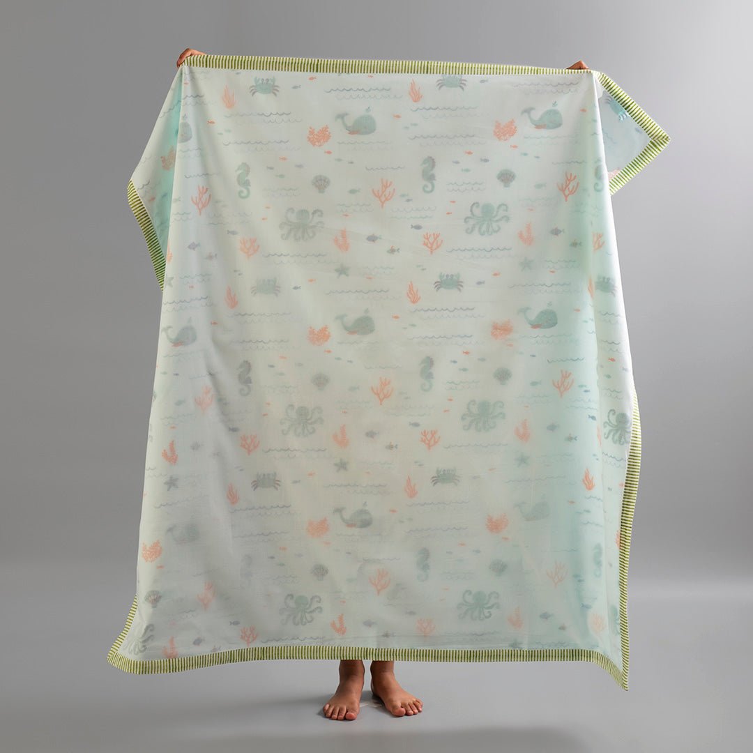 Undersea Oasis 1 PC Kids Cotton Muslin Dohar With Hand Screen Print