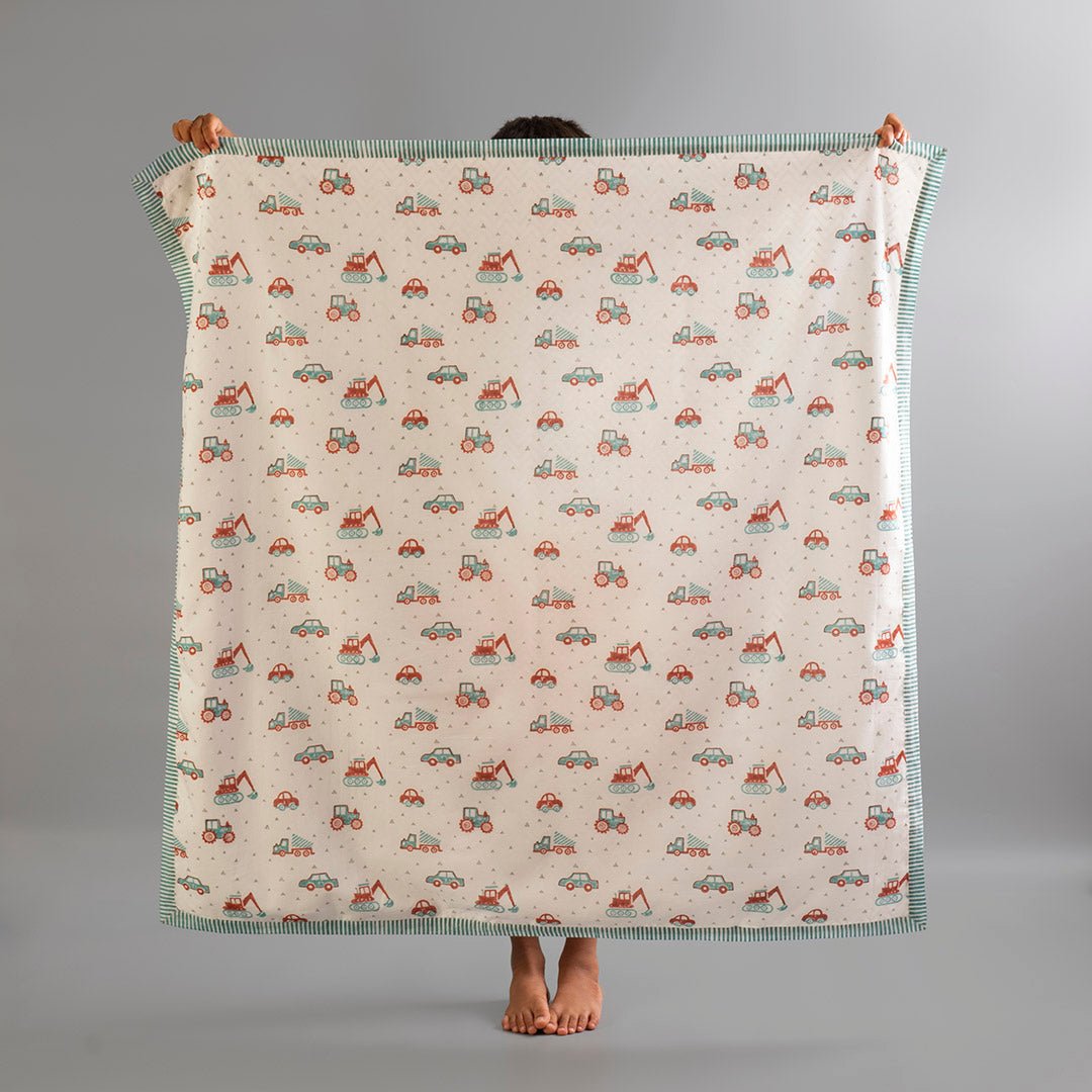 Vroom Vroom Vehicles 1 PC Kids Muslin Cotton Dohar Blanket