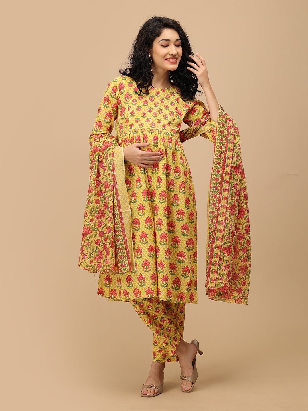  Gulmohar Grace Maternity and Nursing Kurta Set Yellow