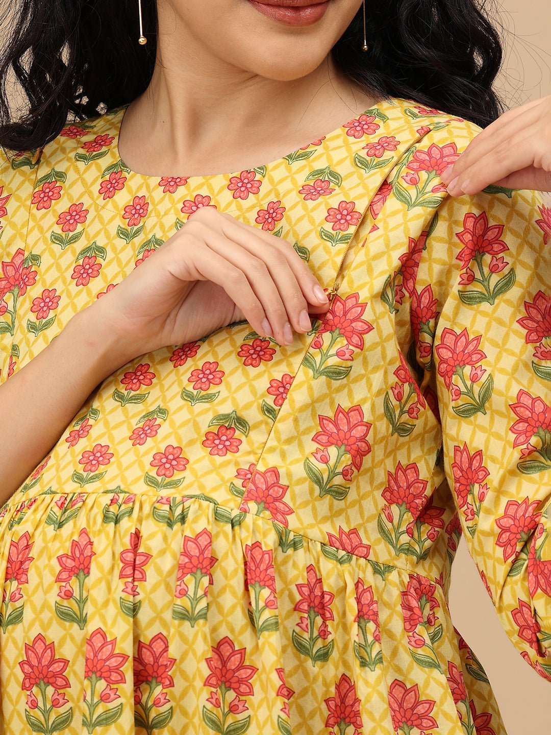  Gulmohar Grace Maternity and Nursing Kurta Set Yellow