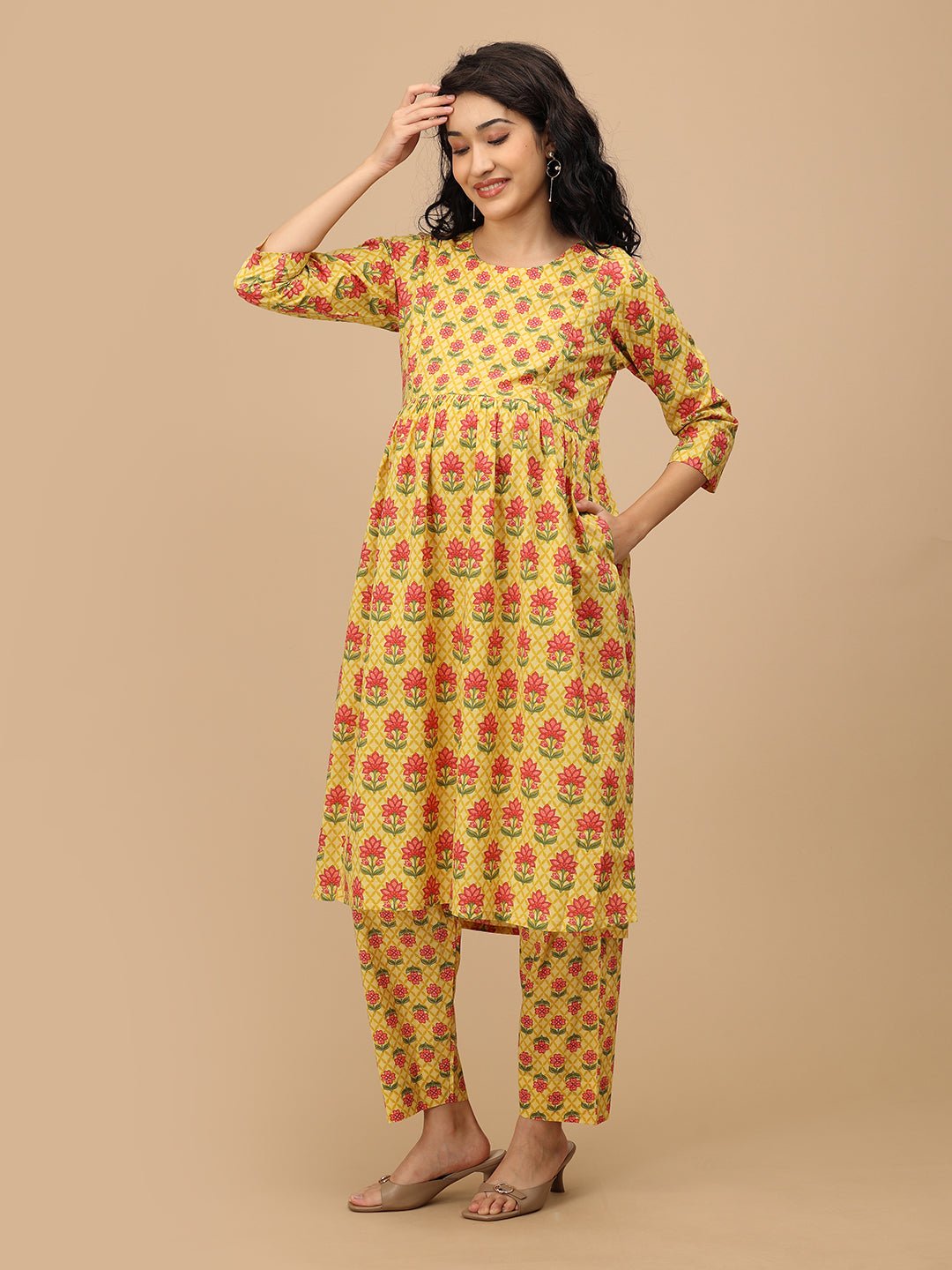  Gulmohar Grace Maternity and Nursing Kurta Set Yellow