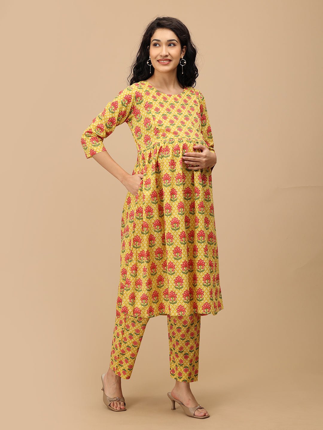  Gulmohar Grace Maternity and Nursing Kurta Set Yellow