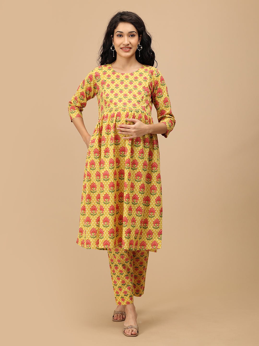 Gulmohar Grace Maternity and Nursing Kurta Set Yellow