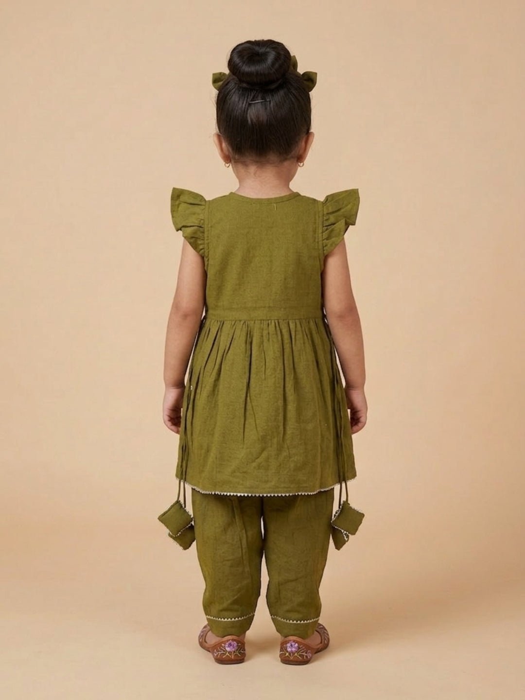 Gungun Embroidered Kurta Set Green Anarkali Sharara Set For Girls