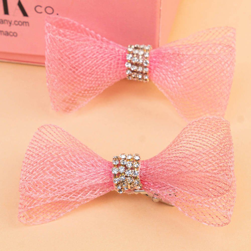 Pink Crystal Net Kids 3pcs Hair Accessory Gift Set With Charms
