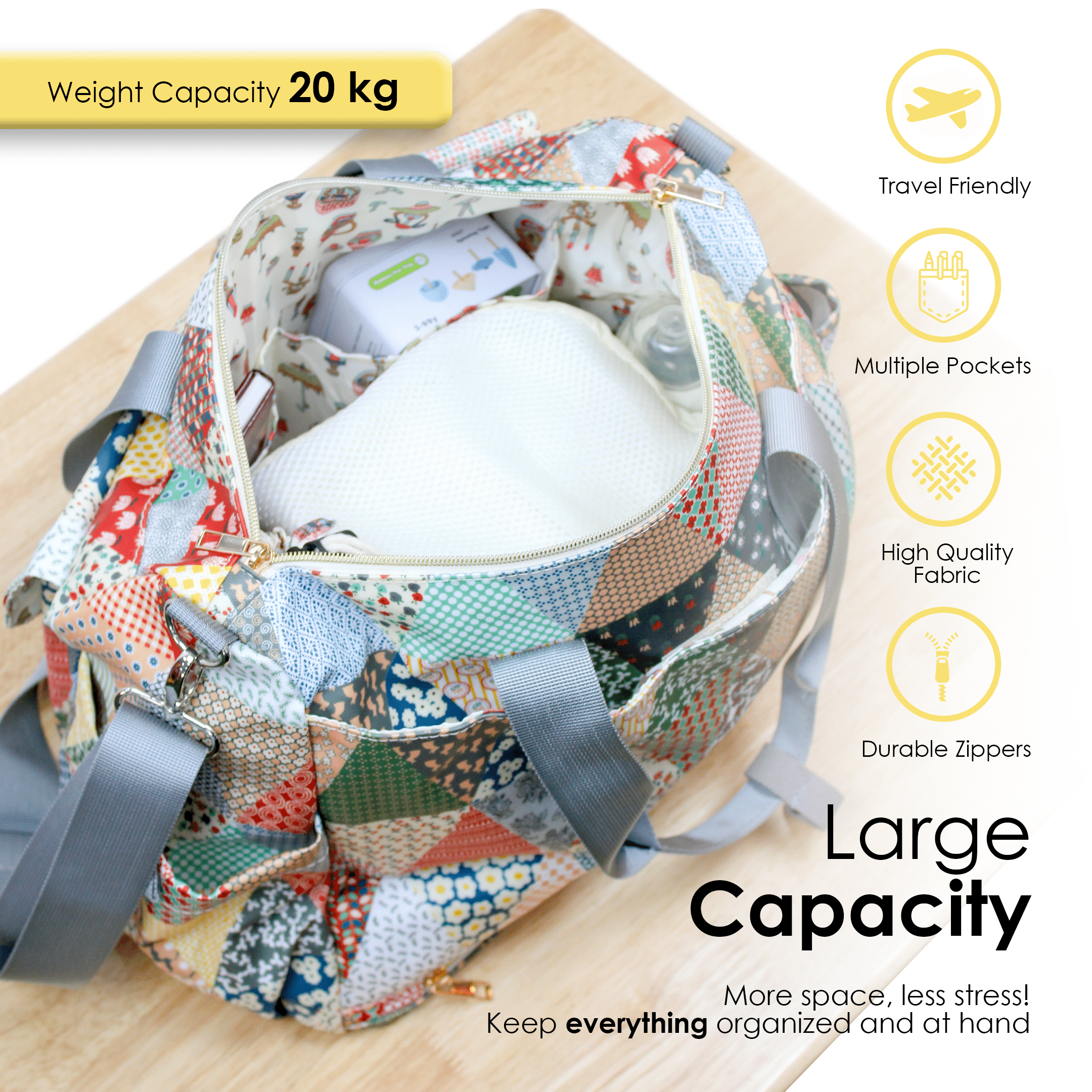 Happy Bear Baby Premium Diaper Bag Shoulder Type Travel Grey 1.32lb