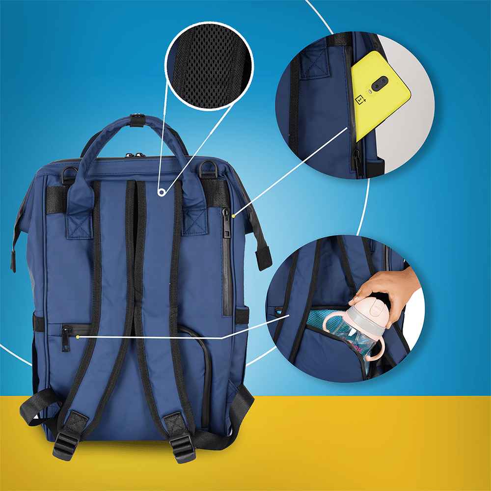 Happy Bear Diaper Bag Laptop Compartment Convertible Tote Backpack Blue 2.09lb