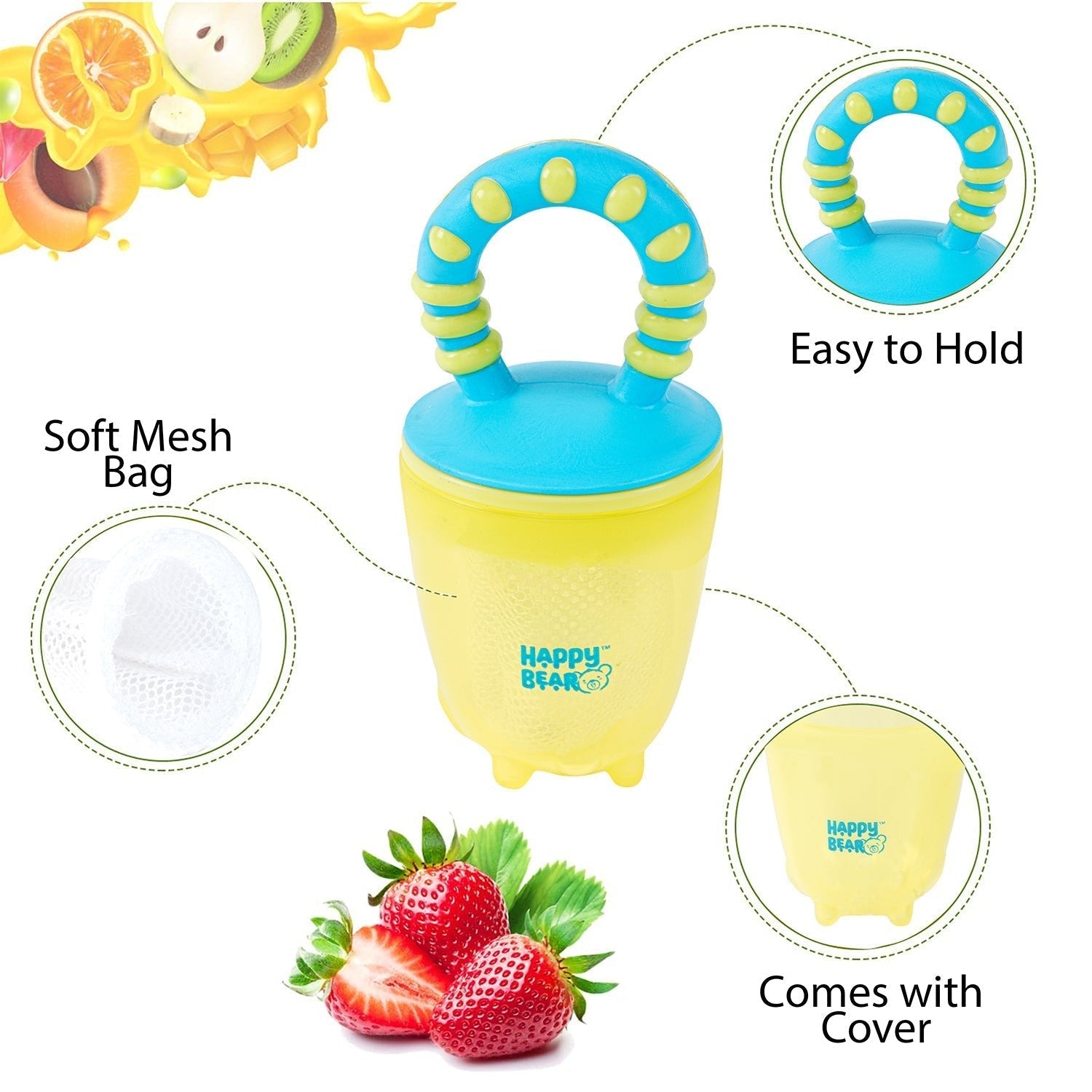 Happy Bear Yellow With Red Fruit Feeder With Extra Mesh For Babies
