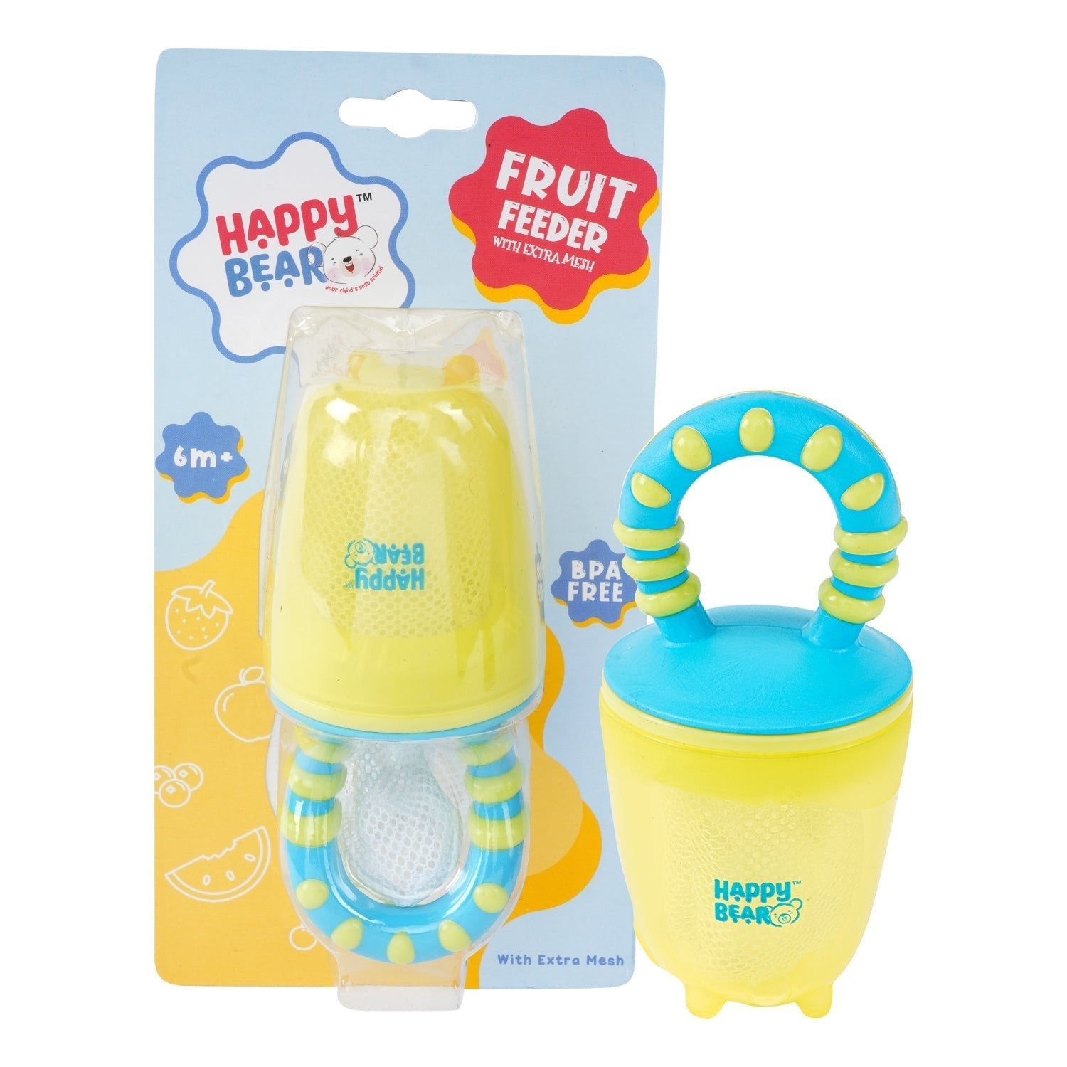 Happy Bear Yellow With Red Fruit Feeder With Extra Mesh For Babies