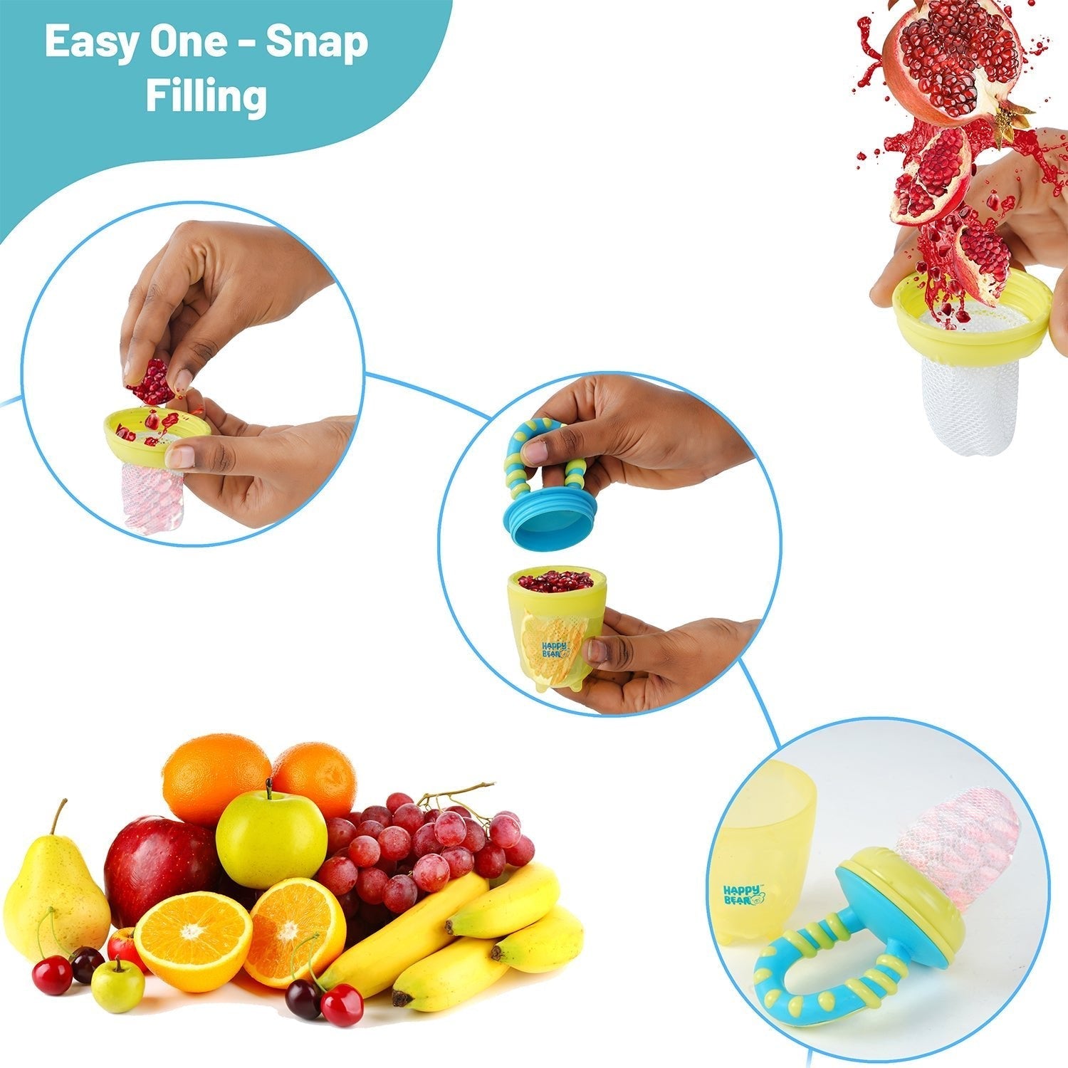 Happy Bear Yellow With Red Fruit Feeder With Extra Mesh For Babies
