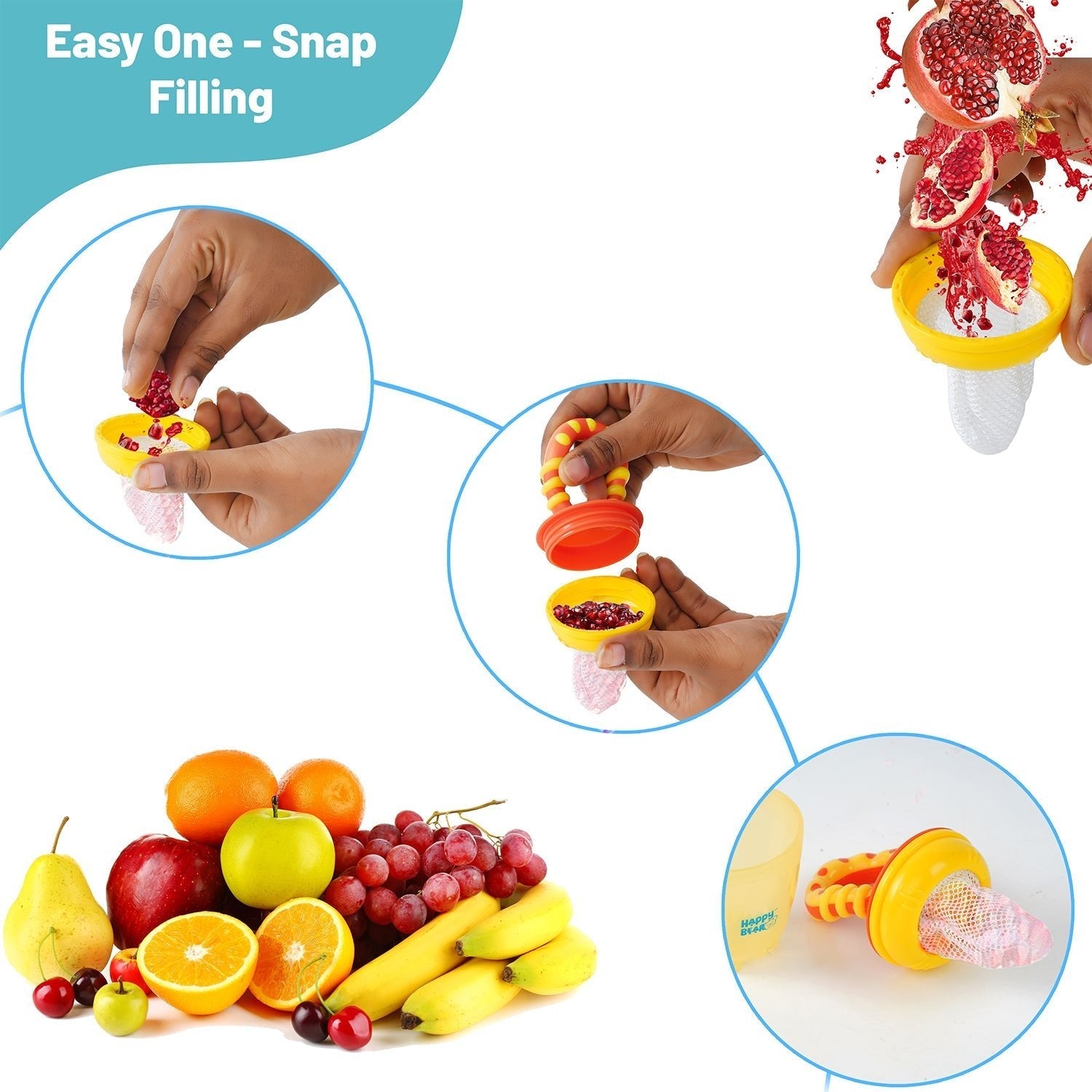 Happy Bear Yellow With Red Fruit Feeder With Extra Mesh For Babies