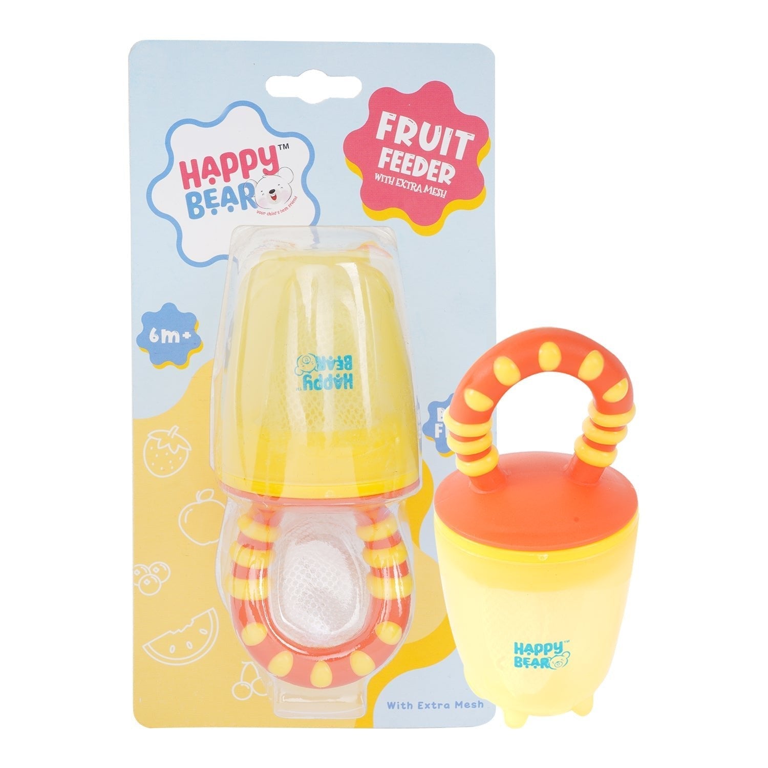 Happy Bear Yellow With Red Fruit Feeder With Extra Mesh For Babies
