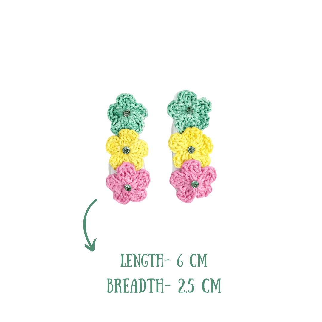 Multicolor Handmade Crochet Floral Kids Hair Clips Cotton Yarn Accessory