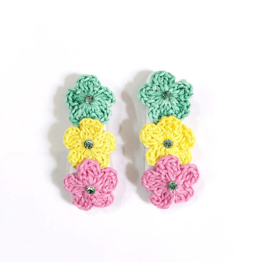 Multicolor Handmade Crochet Floral Kids Hair Clips Cotton Yarn Accessory