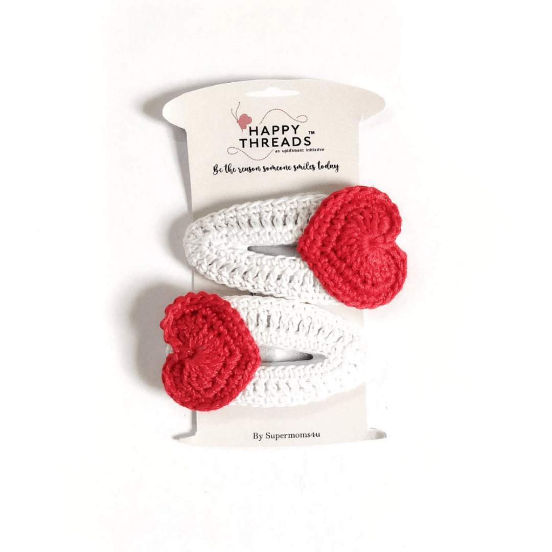 Red Heart Handcrafted Crochet Kids Hair Clip Cotton Accessory