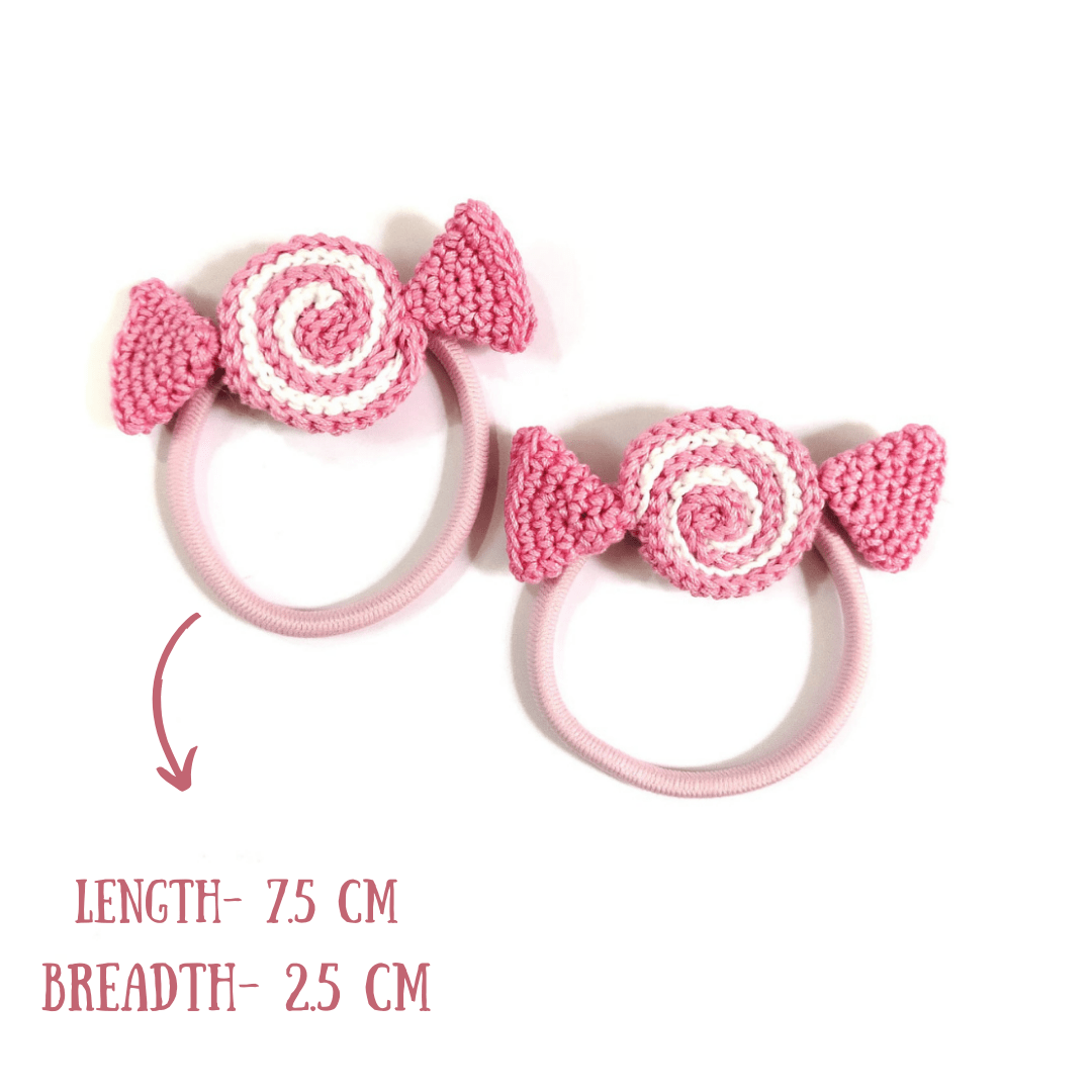 Pink Candy Handcrafted Crochet Kids Hair Tie Cotton Yarn Accessory