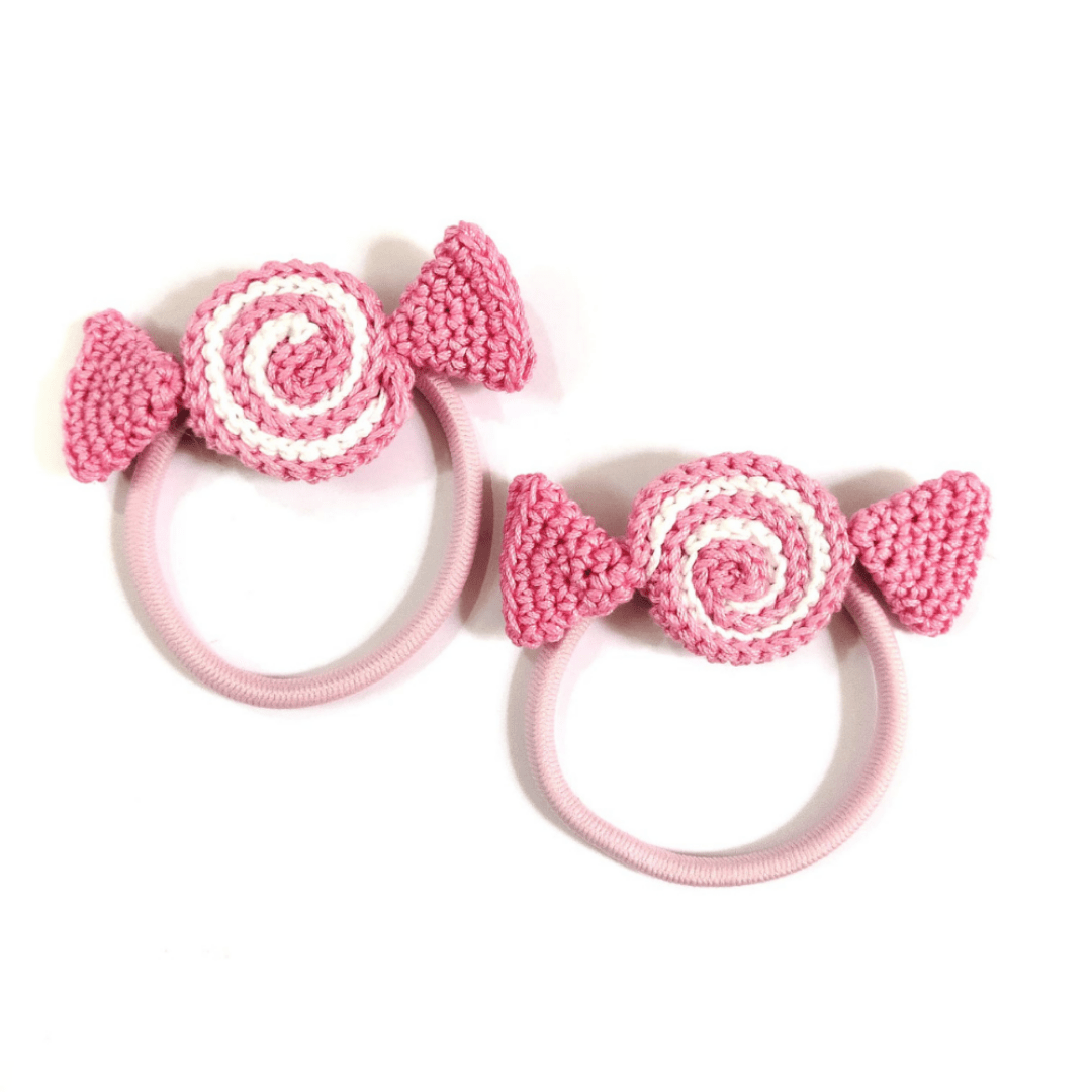 Pink Candy Handcrafted Crochet Kids Hair Tie Cotton Yarn Accessory