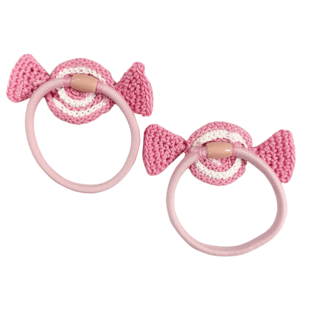 Pink Candy Handcrafted Crochet Kids Hair Tie Cotton Yarn Accessory