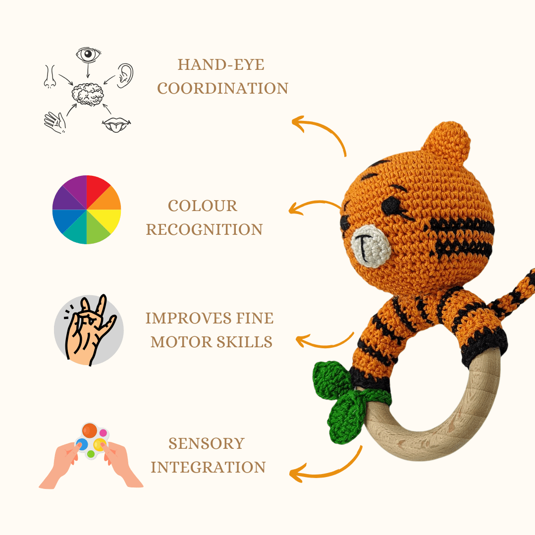 Happy Threads Joyful Tiger Handmade Crochet Rattle For Babies