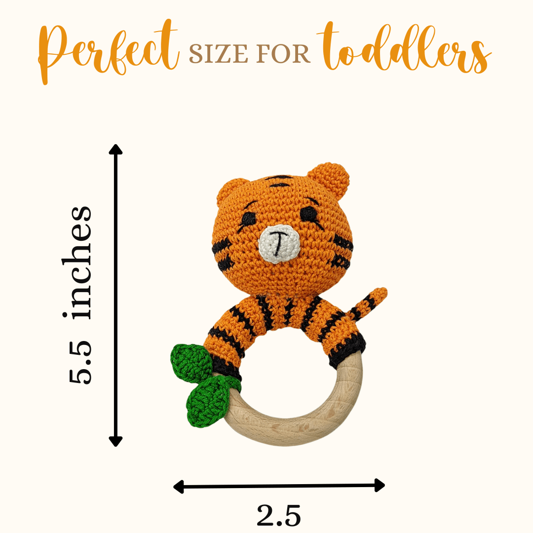 Happy Threads Joyful Tiger Handmade Crochet Rattle For Babies